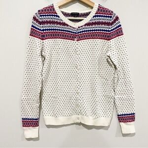 TALBOTS Nordic Fair Isle Button Up Sweater Size Small Lambswool Blend